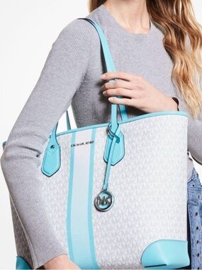 Michael Kors Eva Tote Bag & Pouch /Ocean Blue /Large NWOT